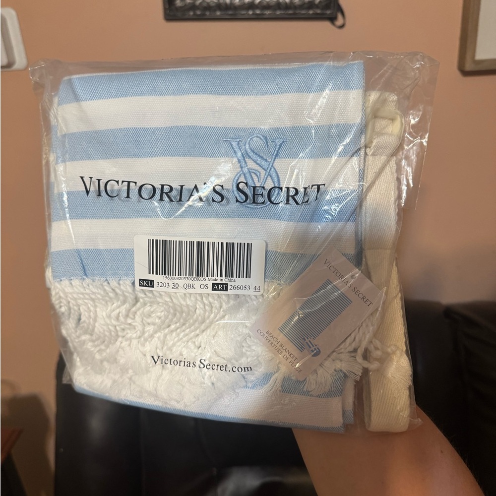 NWT Victoria's Secret Blue and White Striped Beach Blanket